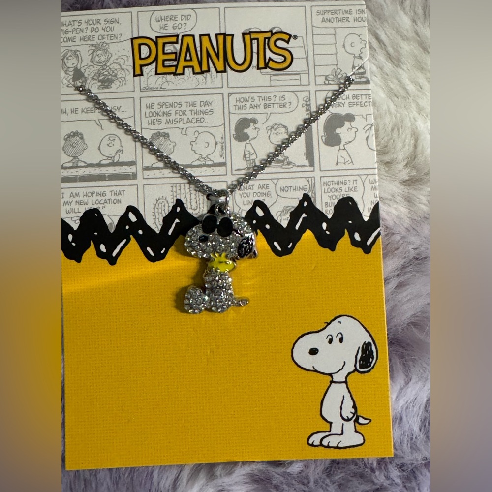 Rhinestone Snoopy Pendant Necklace with Yellow Bow